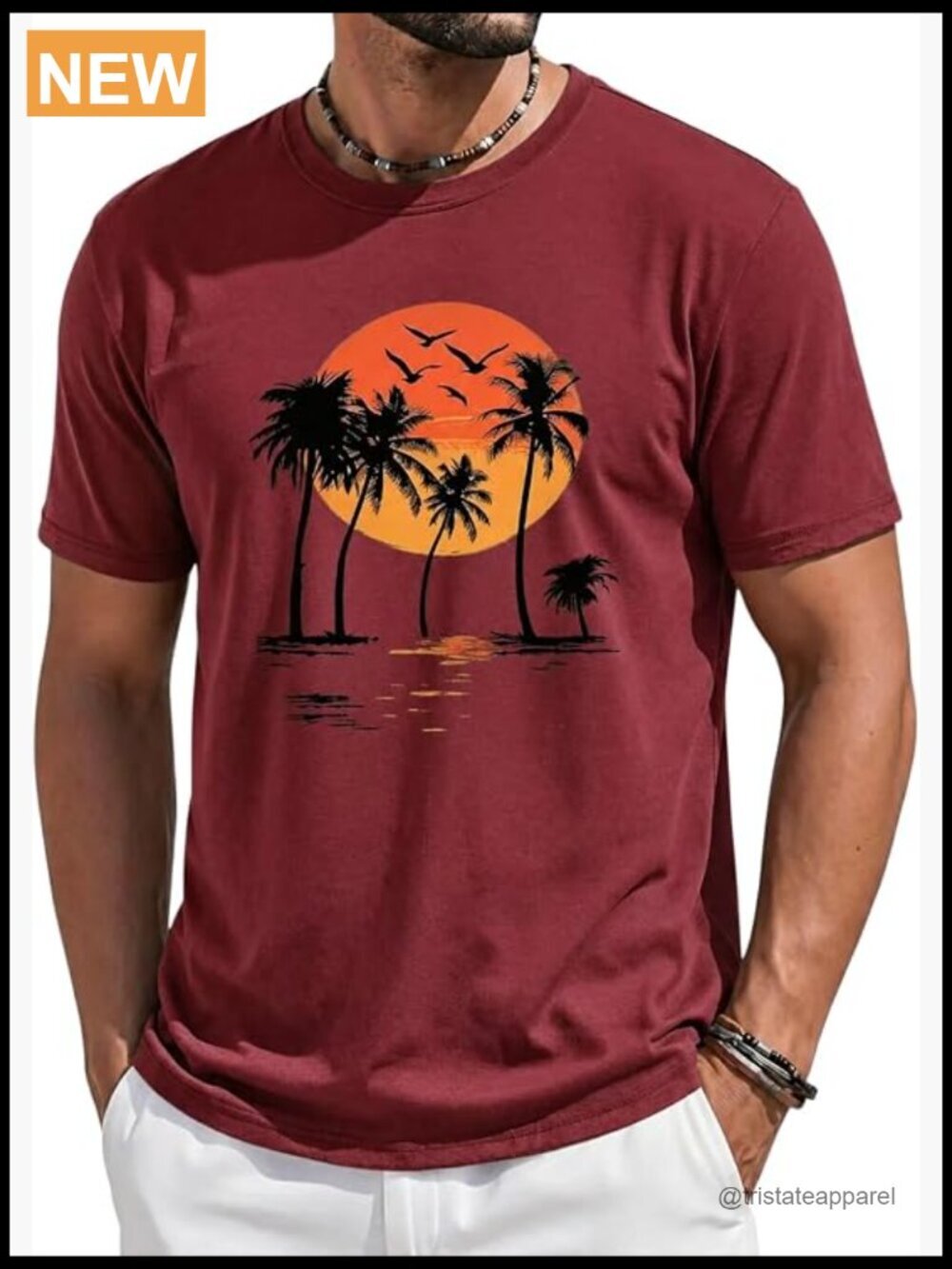Mens Crewneck Palm Tree Graphic Tee Short Sleeve Vintage Beach Shirt